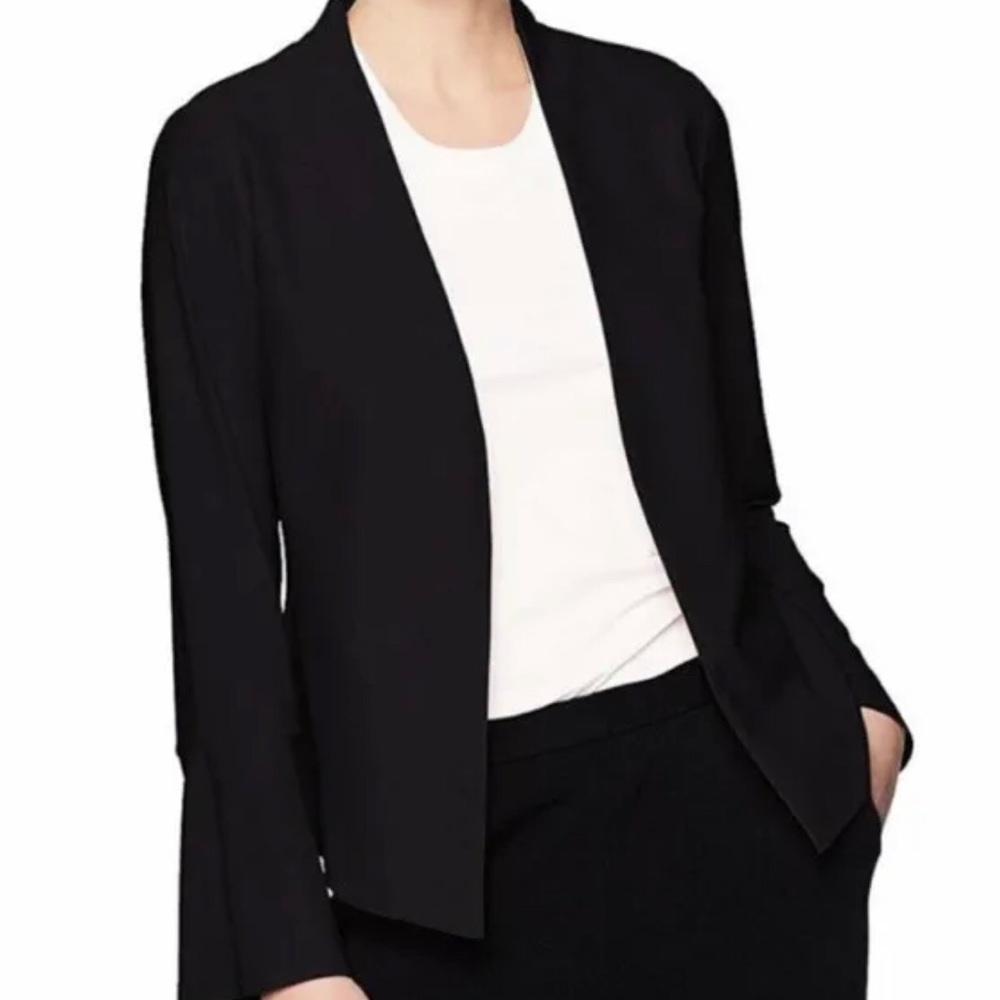 Adrianna Papell Black Bell Sleeve Open Front Asymmetrical Blazer Sz XS - Picture 14 of 15